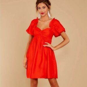 ENGLISH FACTORY Gorgeous Red Puff Sleeve Mini Dress